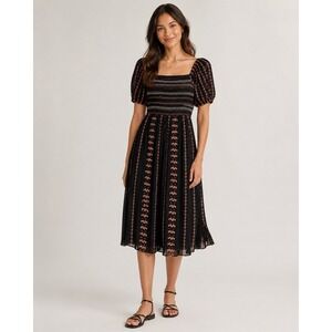 Label Ritu Kumar Cassidy‎ Midi Dress Womens Small Black Embroidered Smocked